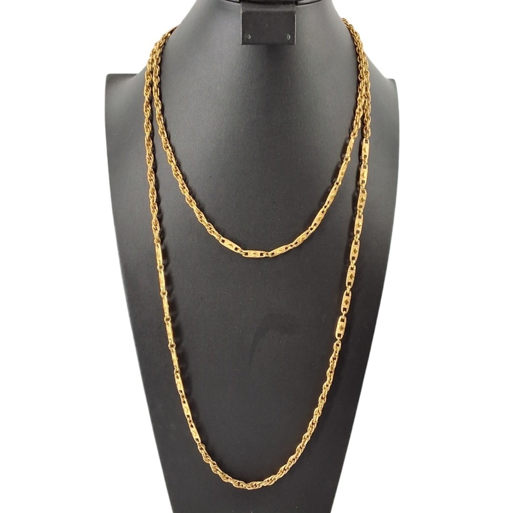 Monet Vintage Gold Tone 60" Mixed Rope & Embossed Bar Link Necklace